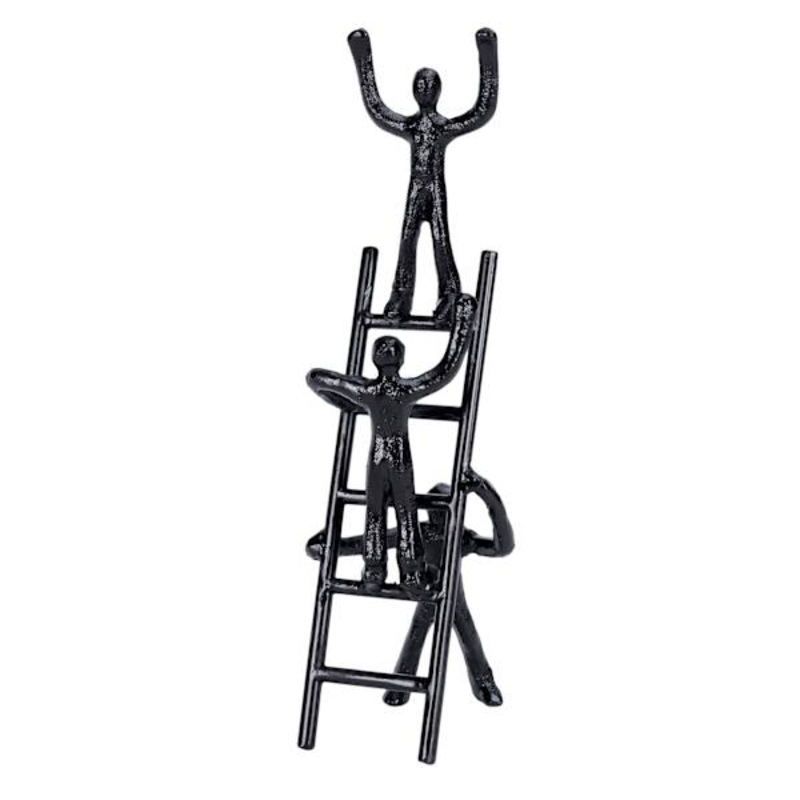 People Climbing Ladder Metal Figurine, 10″