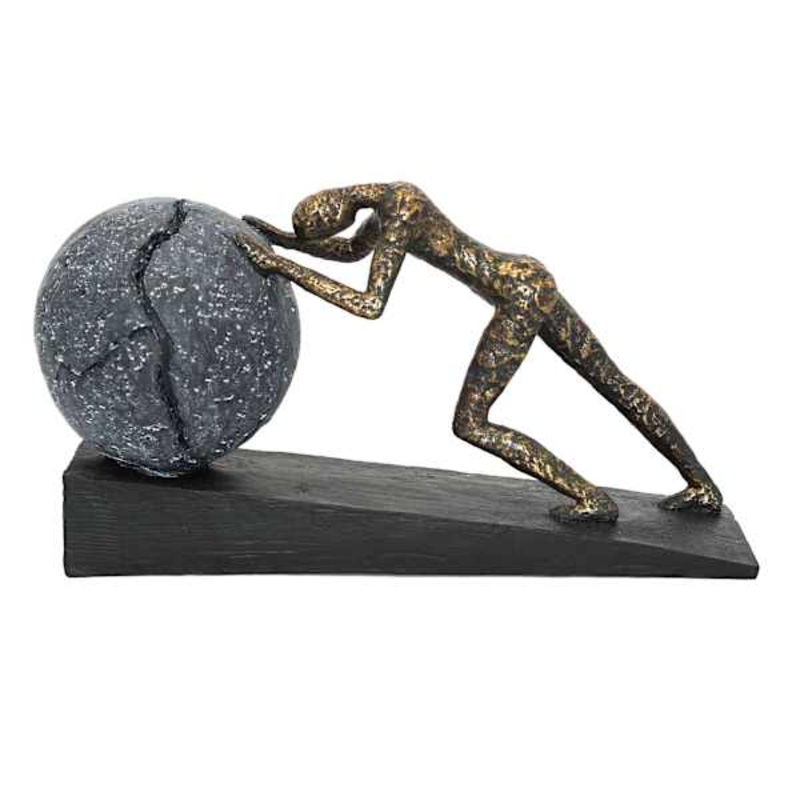 Person Pushing Stone Figurine, 8″