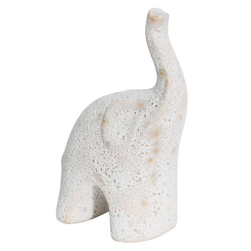 Rough White Ceramic Elephant Scupture, 7.9″