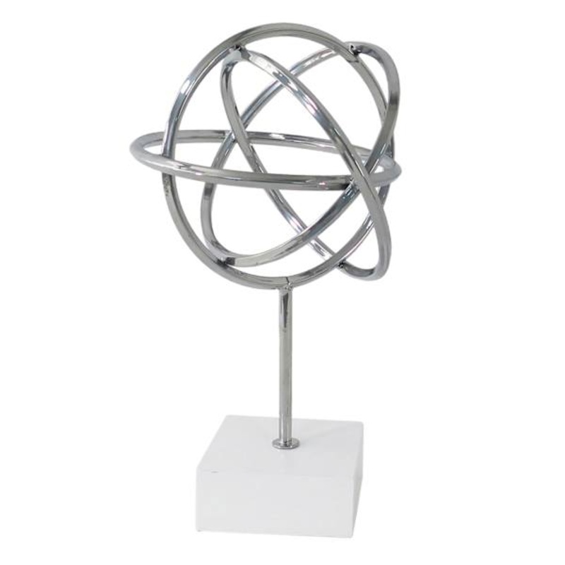 Round Circle Orb Sculpture with Marbled Base, 15″