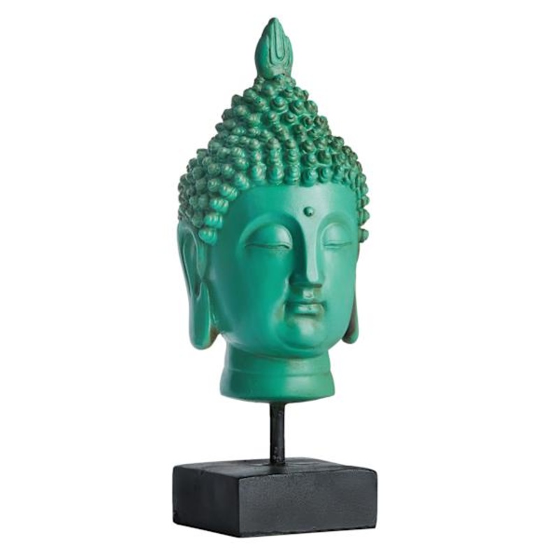 Teal Buddha Head Figurine, 11″
