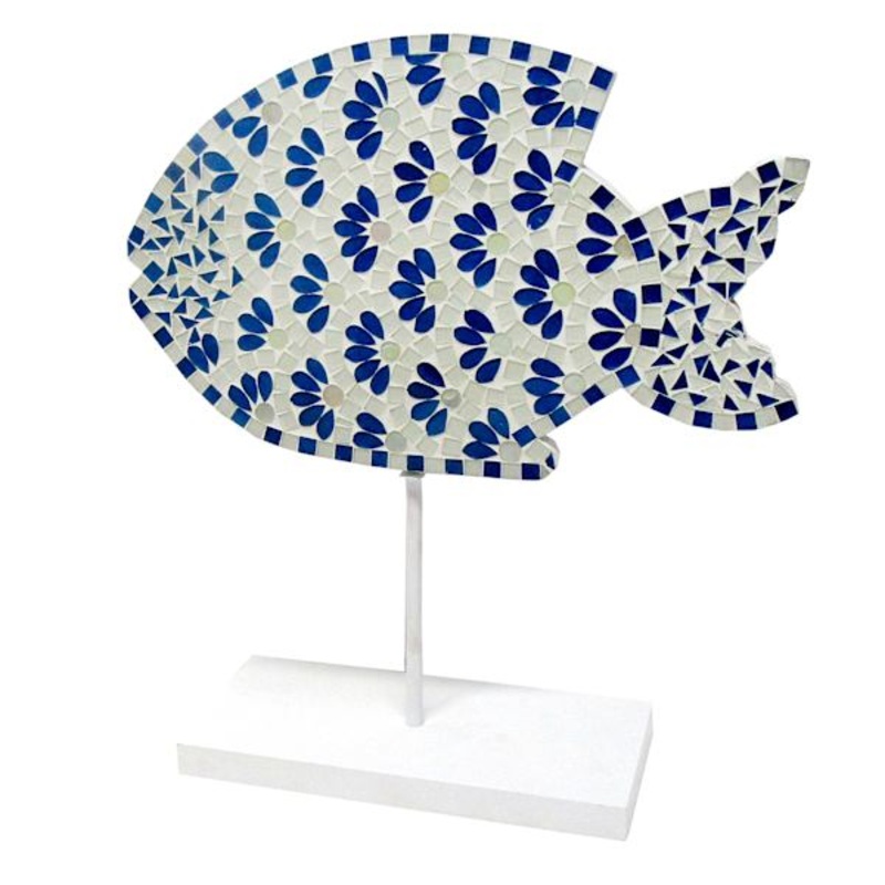 Tracey Boyd Blue Mosaic Greek Fish Table Decor, 14″