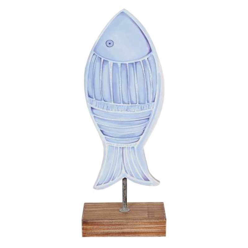 Tracey Boyd Blue Wooden Fish on Stand, 16″
