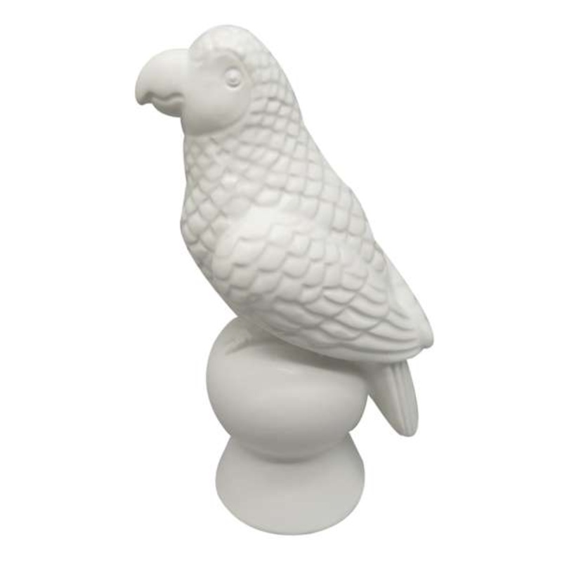 White Ceramic Parrot Figurine, 7″