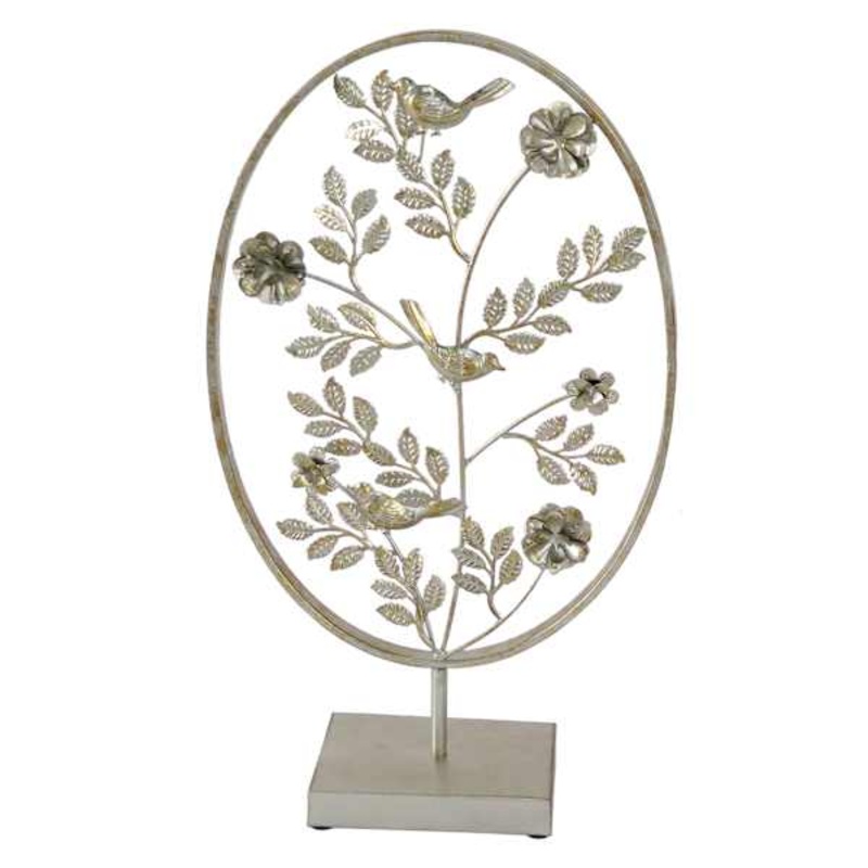 White & Gold Metal Floral Ring on Stand Decor, 20″