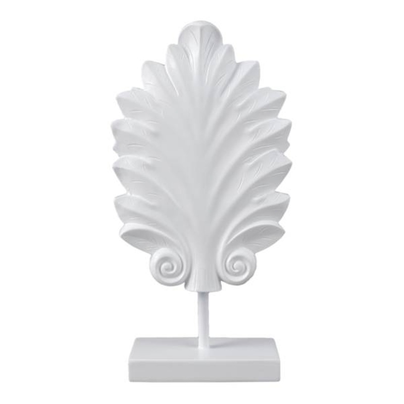White Scrolled Leaf Figurine, 12″