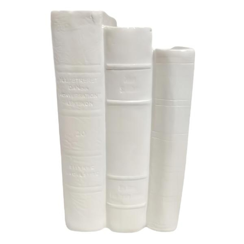 White Bookstack Table Decor, 8″