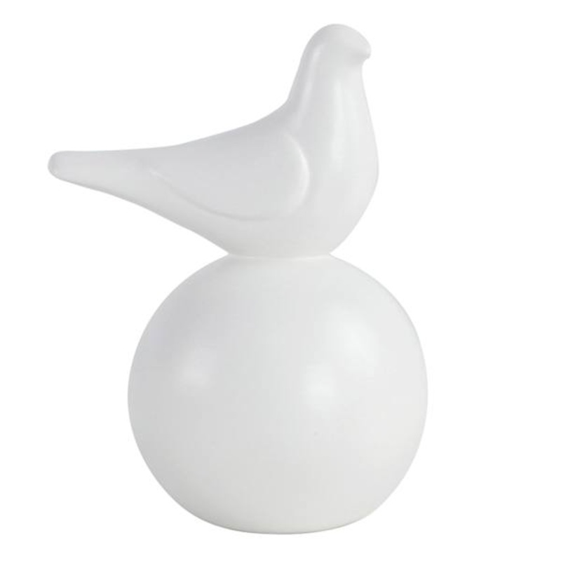 White Ceramic Bird on Ball Decor, 6″