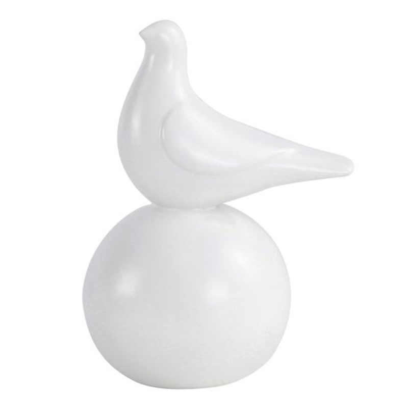 White Ceramic Bird on Ball Decor, 8″