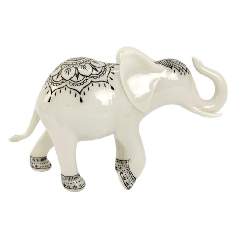 White Ceramic Elephant Figurine, 7.5″