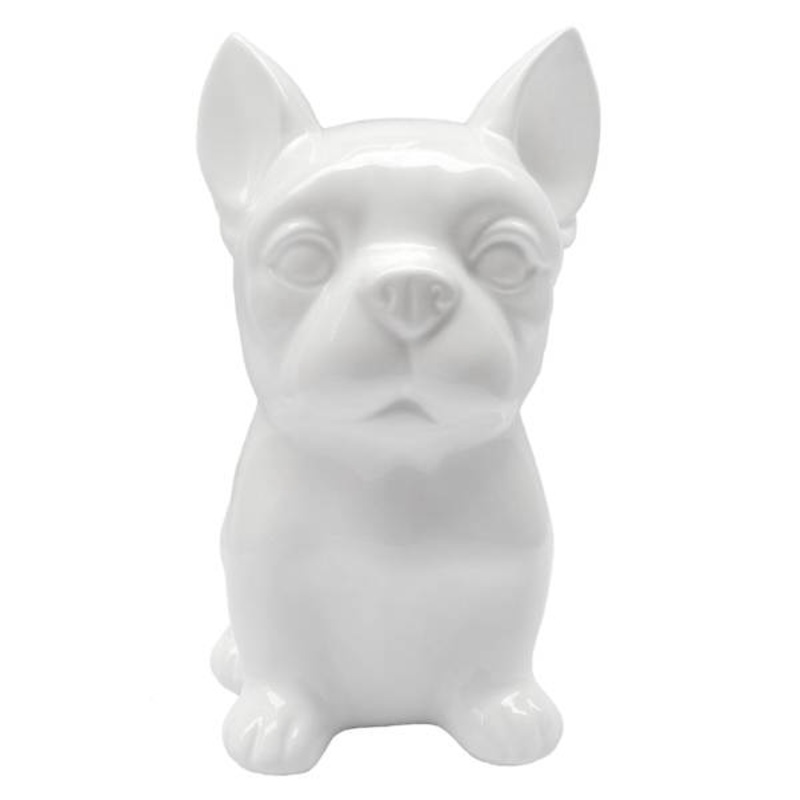 White Ceramic Frenchie Dog Figurine, 8.5″