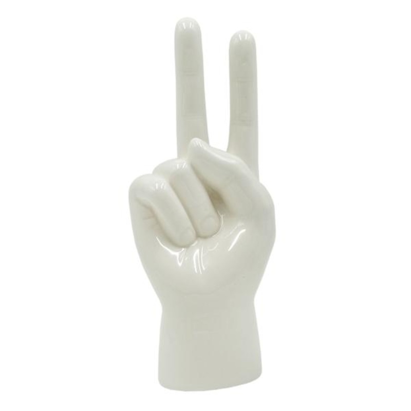 White Ceramic Peace Sign Hand, 3×8