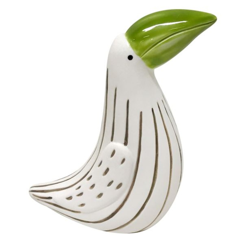 White Ceramic Toucan with Green Beak, 6″