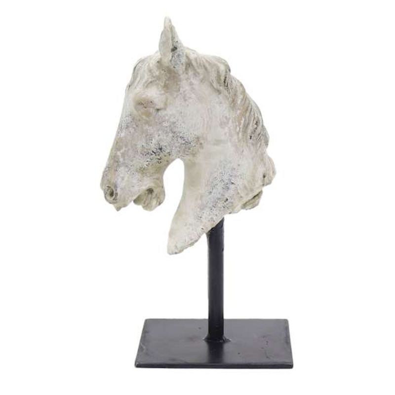 White Concrete Horse Head Deocr, 8.5″