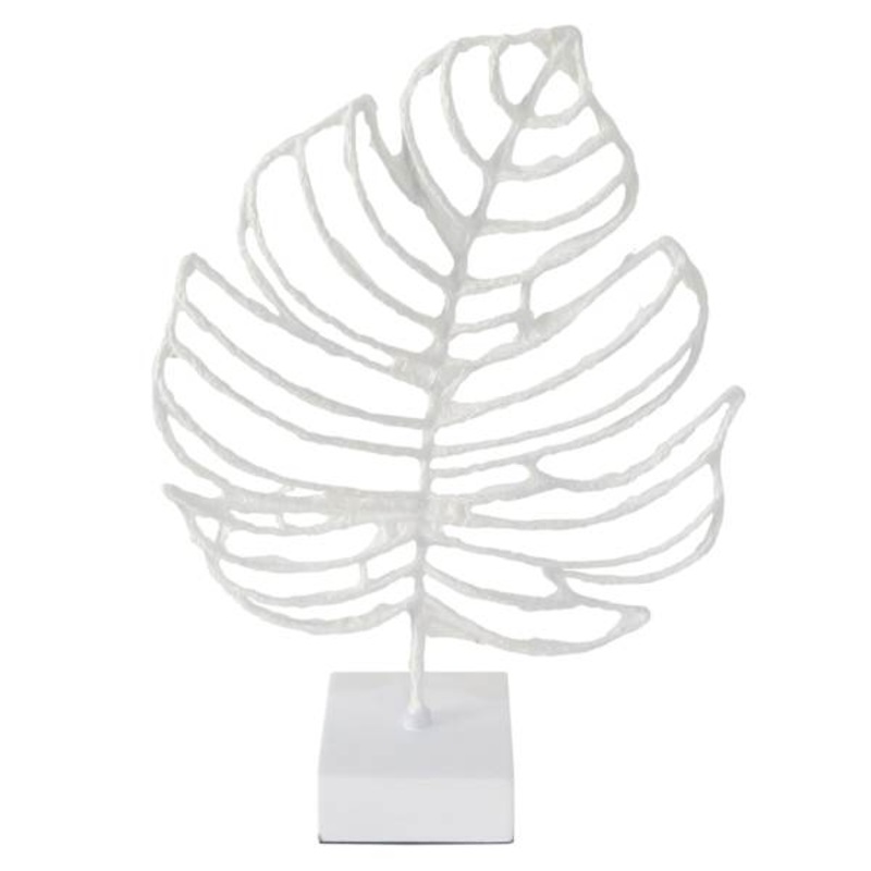 White Faux Wood Palm Leaf Figurine, 16″