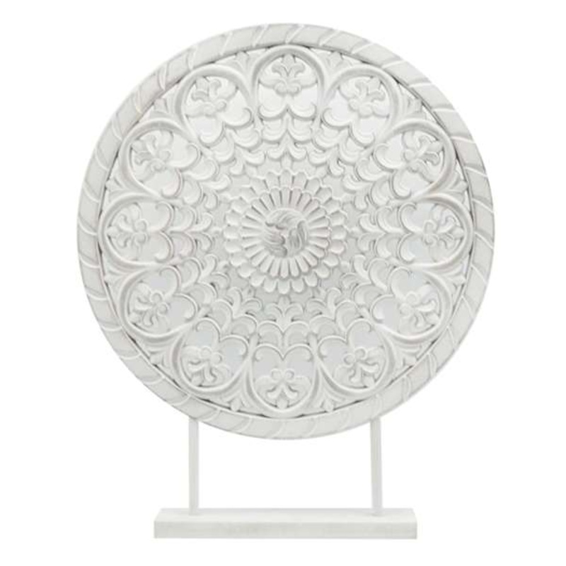 White Medallion Disk Sculpture, 23″