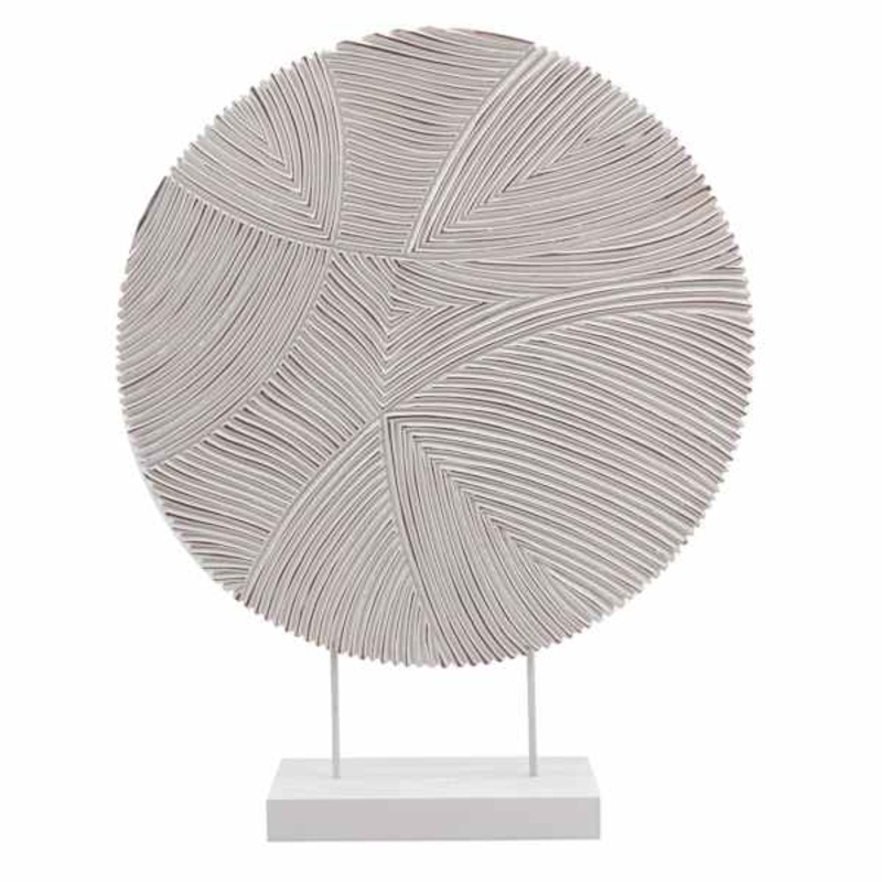 White Round Etched Disk Figurine, 19″