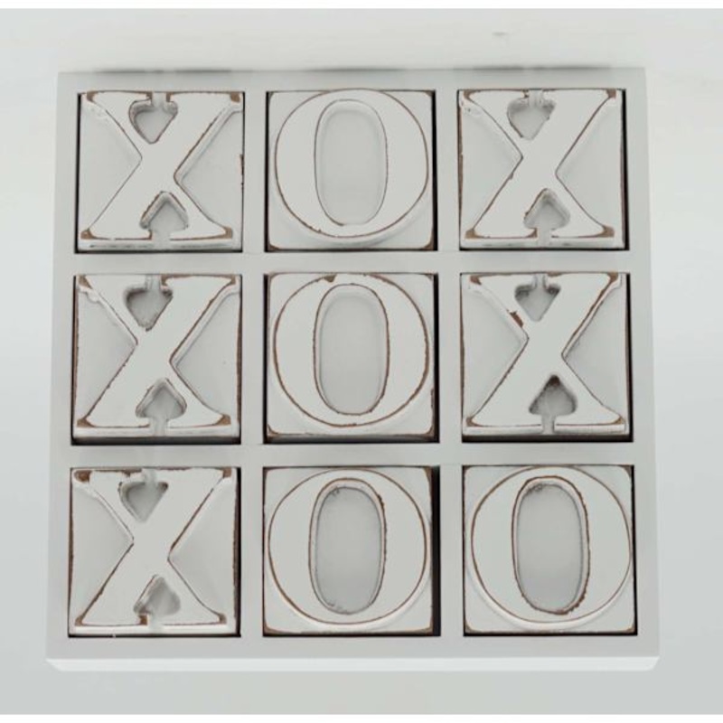 White Wooden Tic-Tac-Toe Decor, 9″