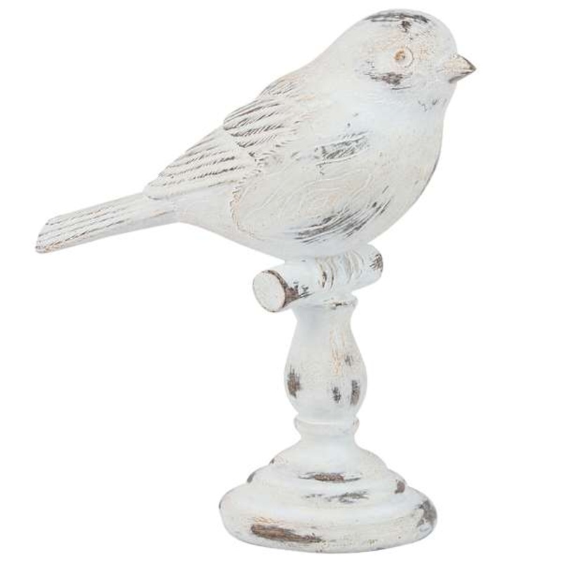 Whitewash Bird Branch Figurine, 5″