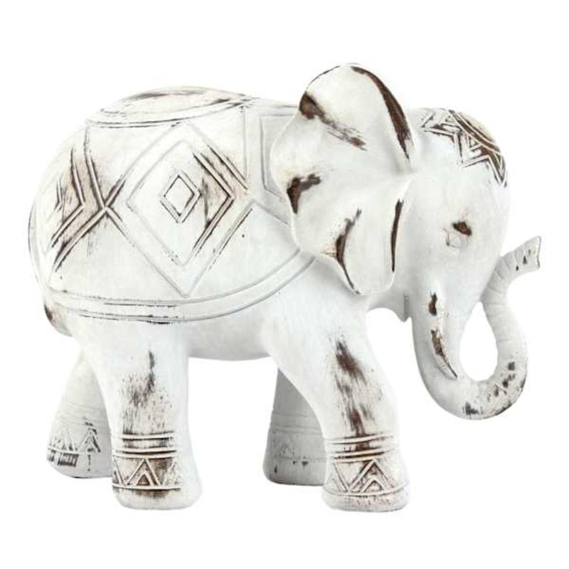 Whitewashed Elephant Figurine, 7″