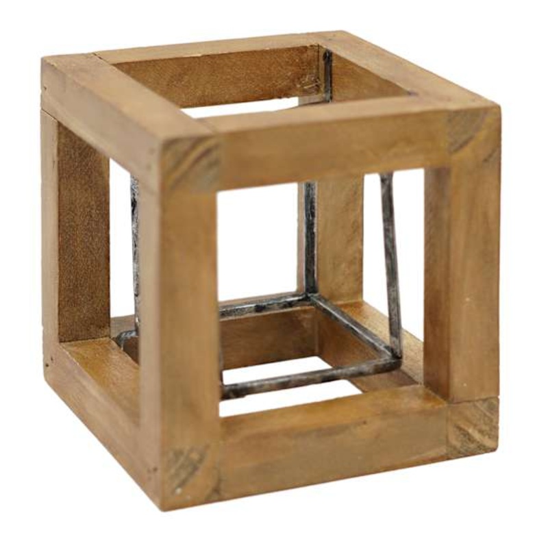 Wood & Metal Cube Figurine, 5″