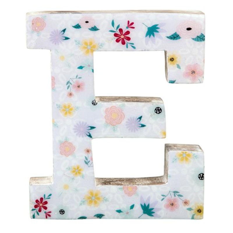 6″ Floral Wooden Letter, E