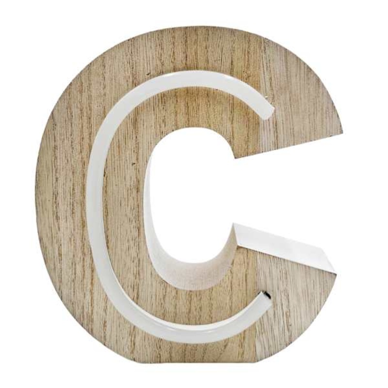 6″ LED Wood Monogram Letter, C