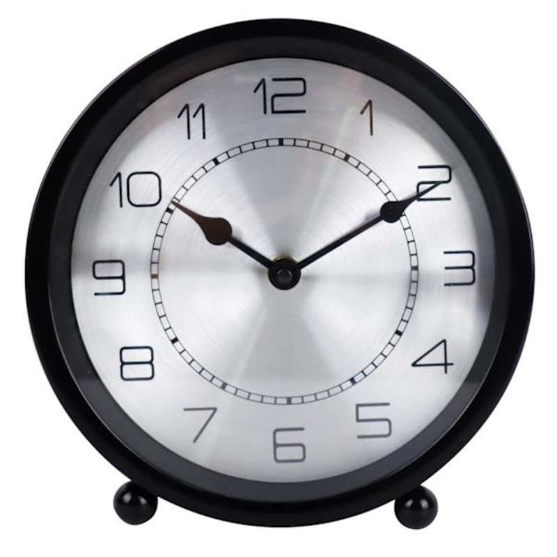 Black Metal Round Table Clock, 8″