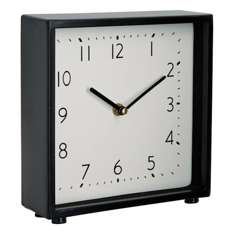 Black Square Table Clock, 8″