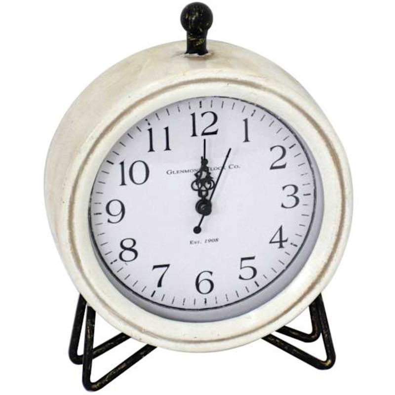 Cream Metal Round Clock, 8″