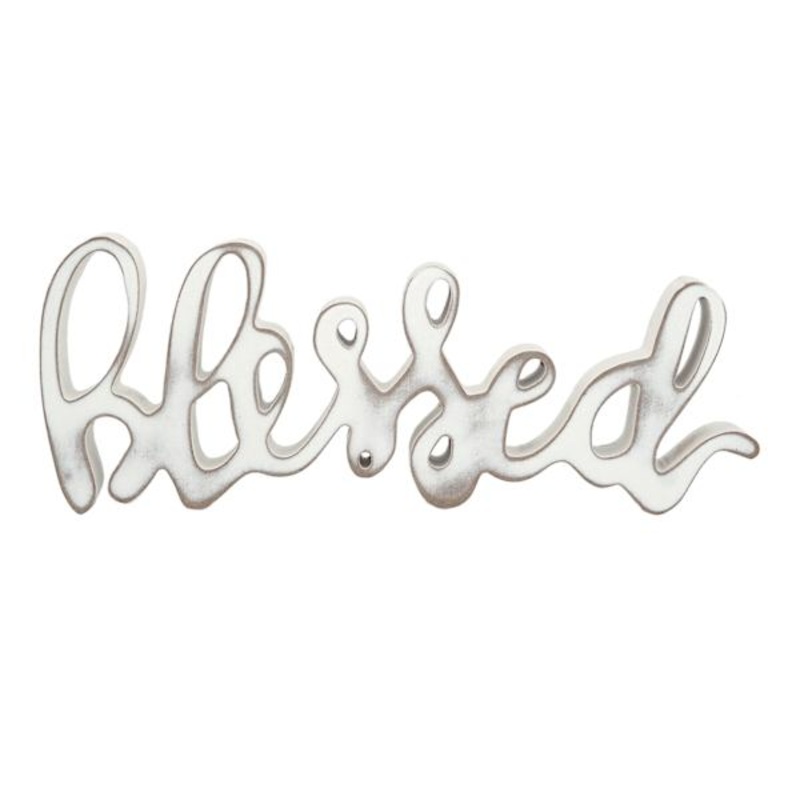 Distressed Blessed Cutout Table Sign, 12×5