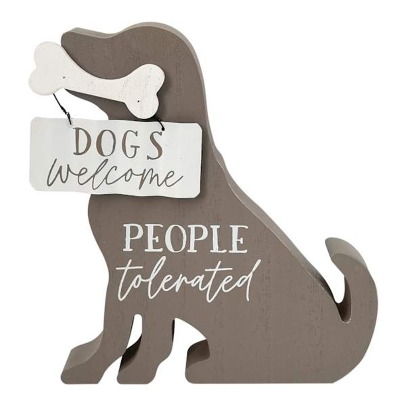 Dogs Welcome People Tolerated Wood Sign, 7″
