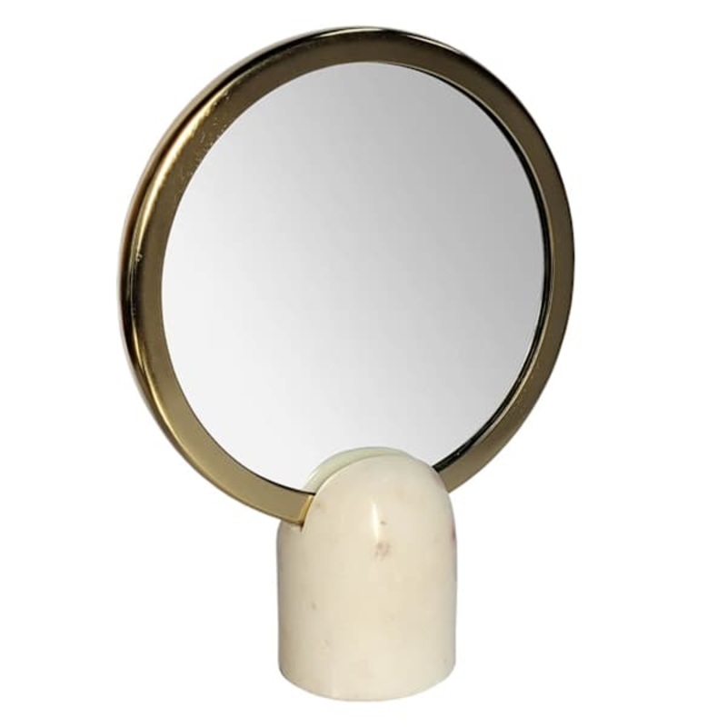 Gold Framed Circular Mirror with White Base, 11″
