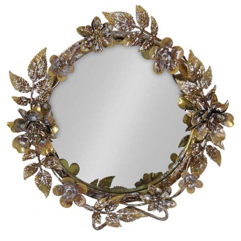 Gold Leaves & Flowers Framed Wall Mirror, 15.5″