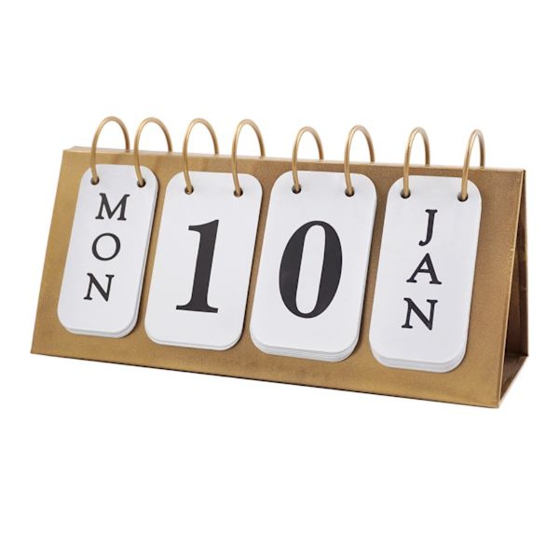 Gold Metal Flip Calendar, 11″