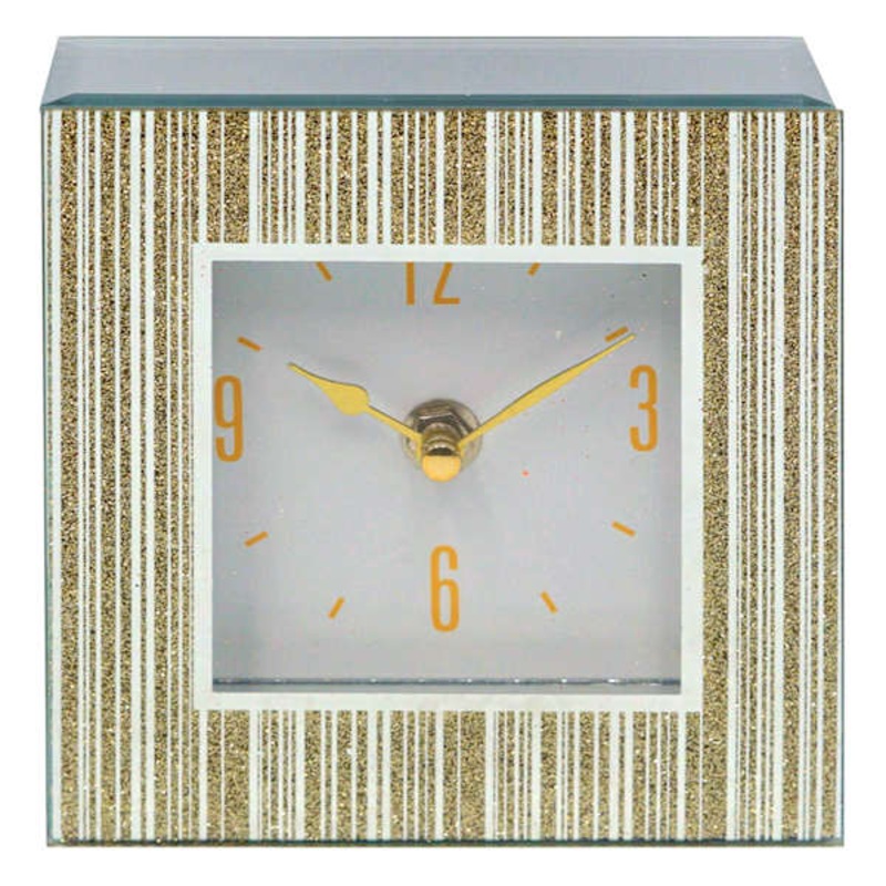 Gold Mirror Square Table Clock, 5″