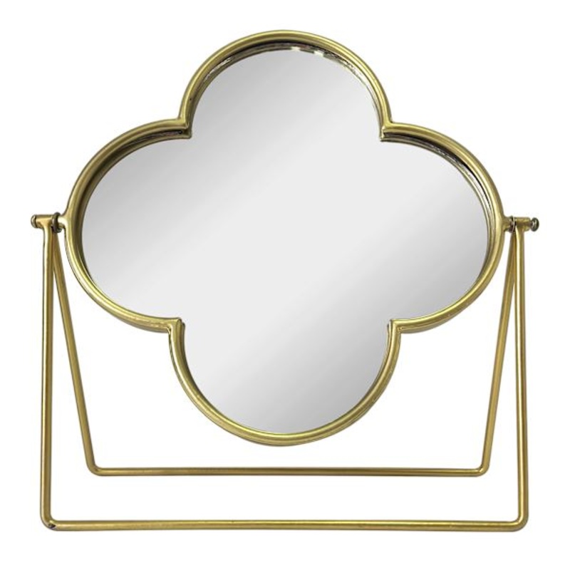 Gold Quatrefoil Mirror on Stand, 11.6″