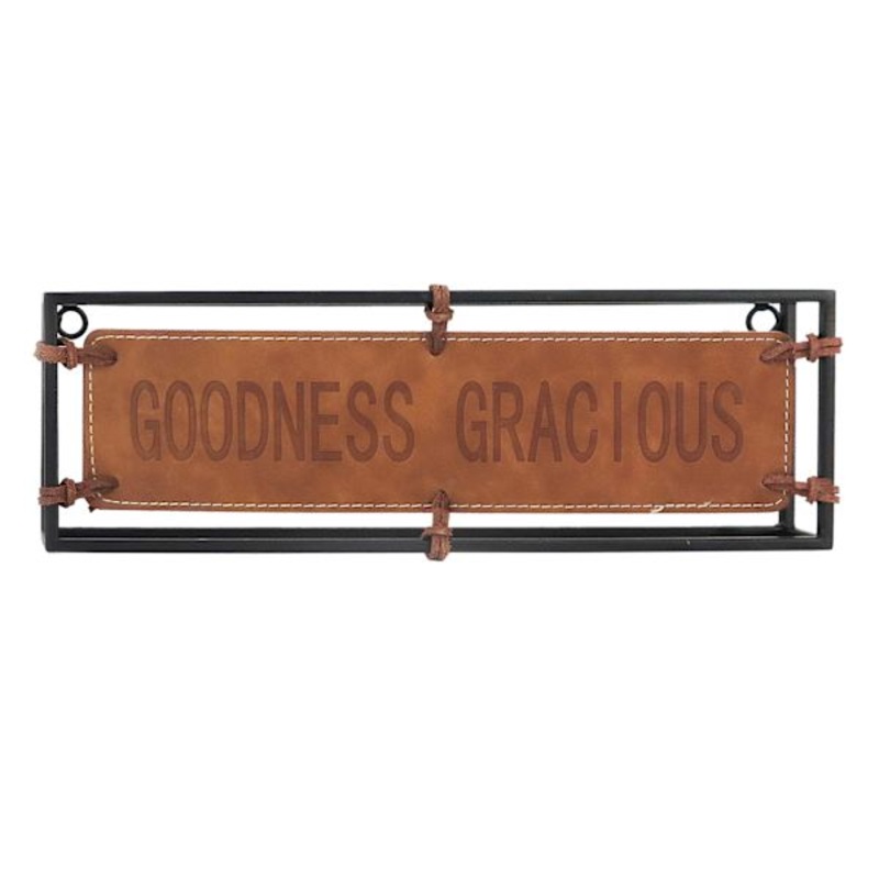 Goodness Gracious Metal & Leather Sign, 14×4