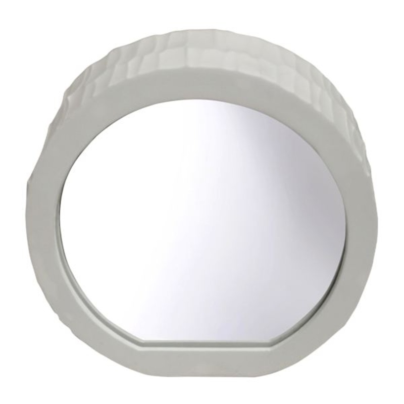 White Round Carved Mirror, 6.5″