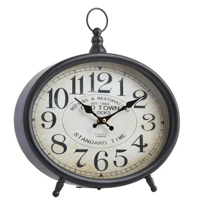 Metal Oval Black Round Tabletop Clock, 12″