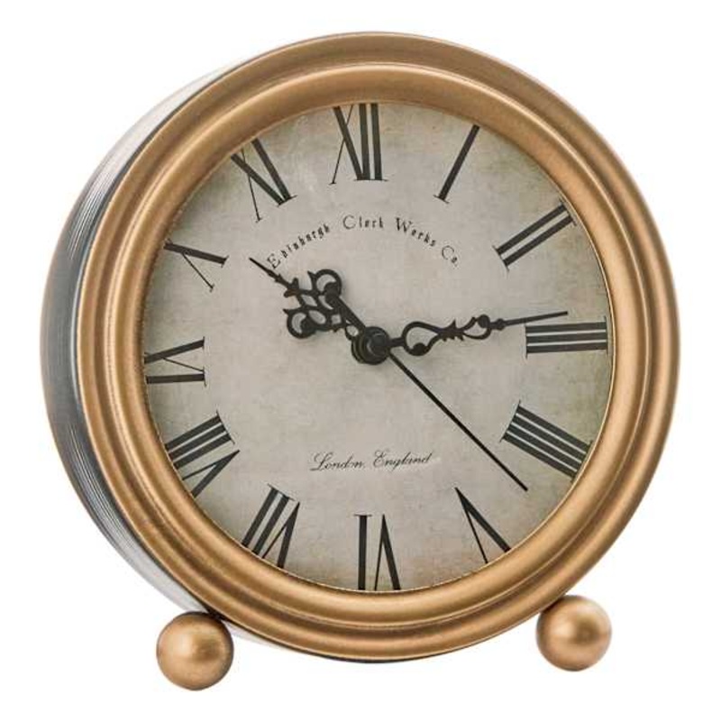 Metal with Gold Finish Round Table Clock, 6″