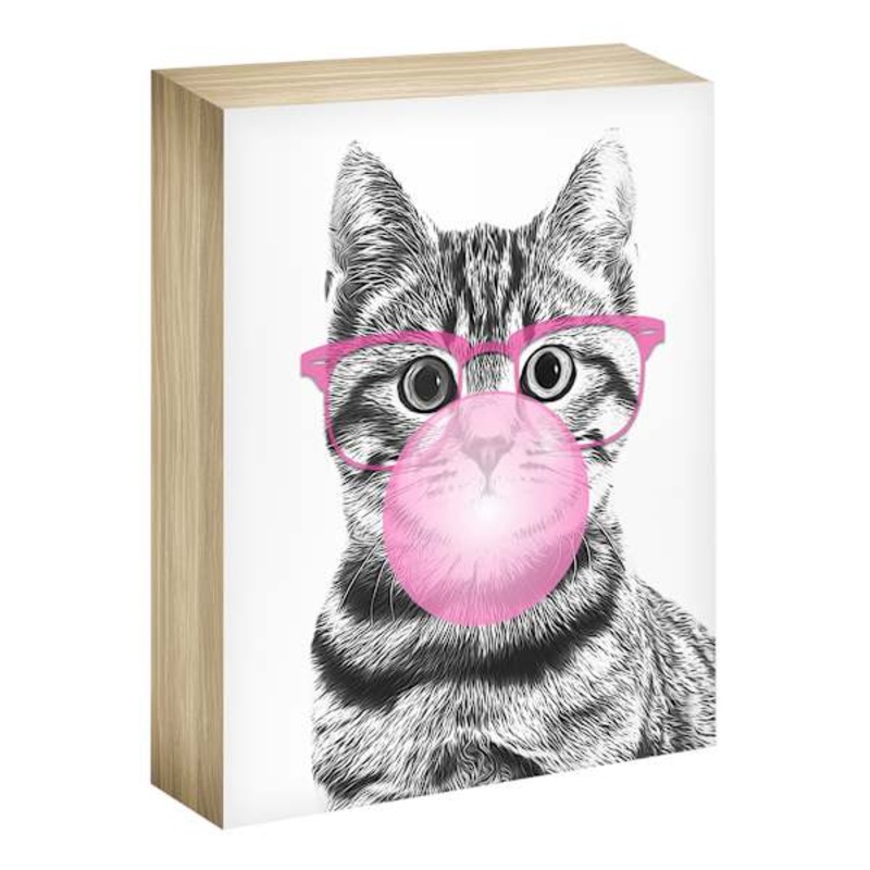 Pink Gum Cat Tabletop Art, 6×8