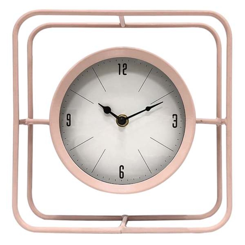 Pink Metal Square Clock, 8″