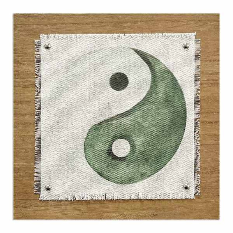 Sage Serenity Yin Yang Print Wood with Linen Tabletop Sign, 8″