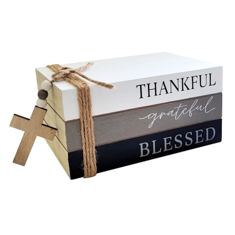 Thankful Grateful Blessed Wood Block Decor, 7×3