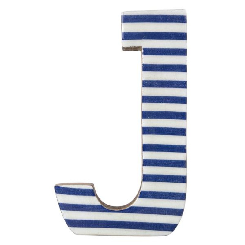 Tiny Dreamers 6″ Blue Striped Wood Letter, J