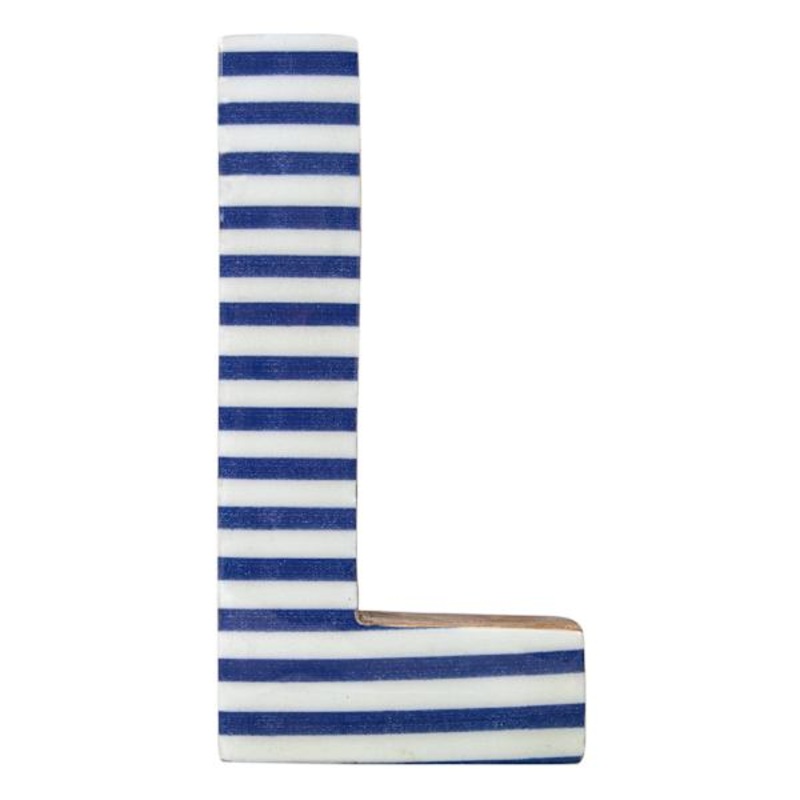 Tiny Dreamers 6″ Blue Striped Wood Letter, L