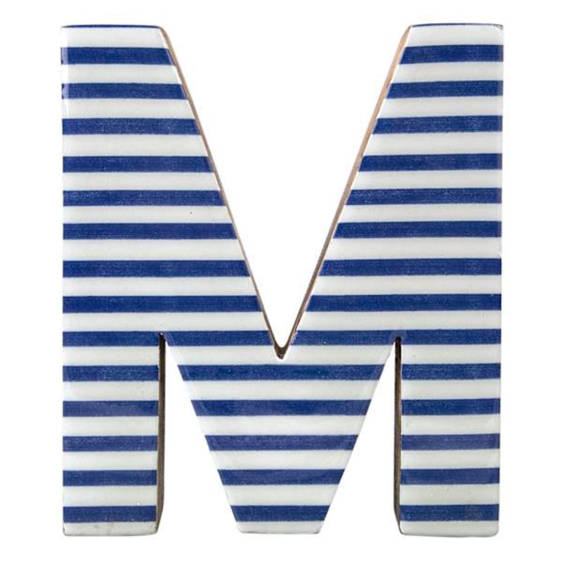 Tiny Dreamers 6″ Blue Striped Wood Letter, M