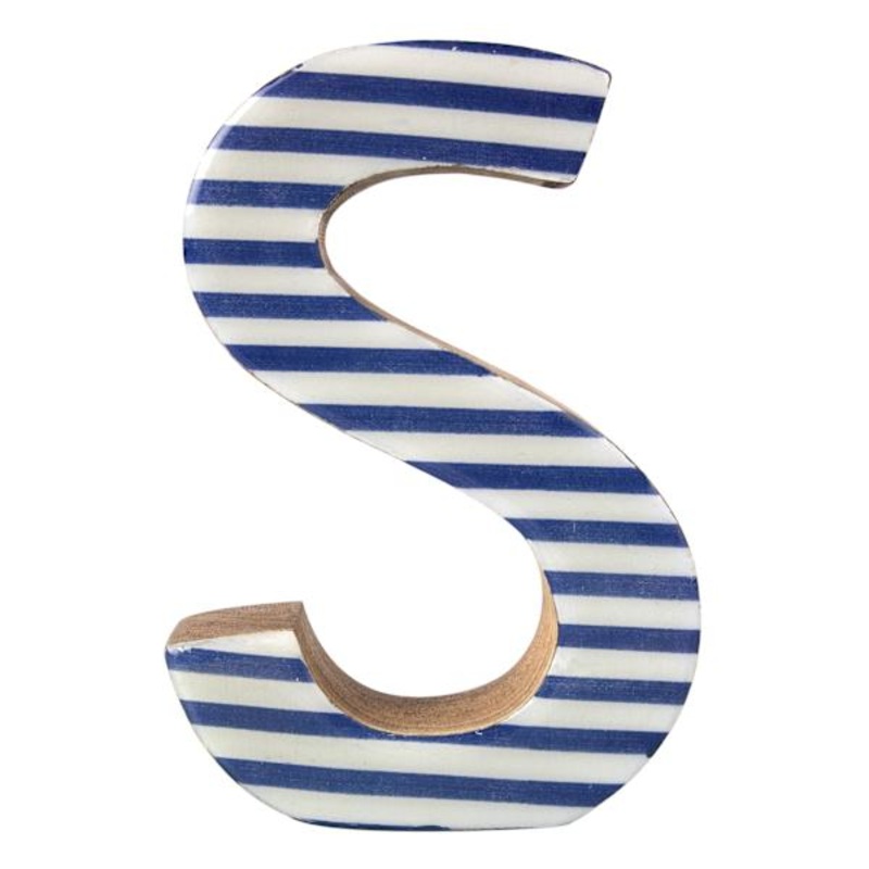 Tiny Dreamers 6″ Blue Striped Wooden Letter, S