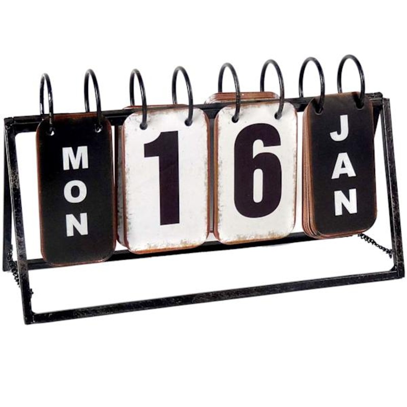 Vintage Look Black Metal Flip Calendar, 11×6